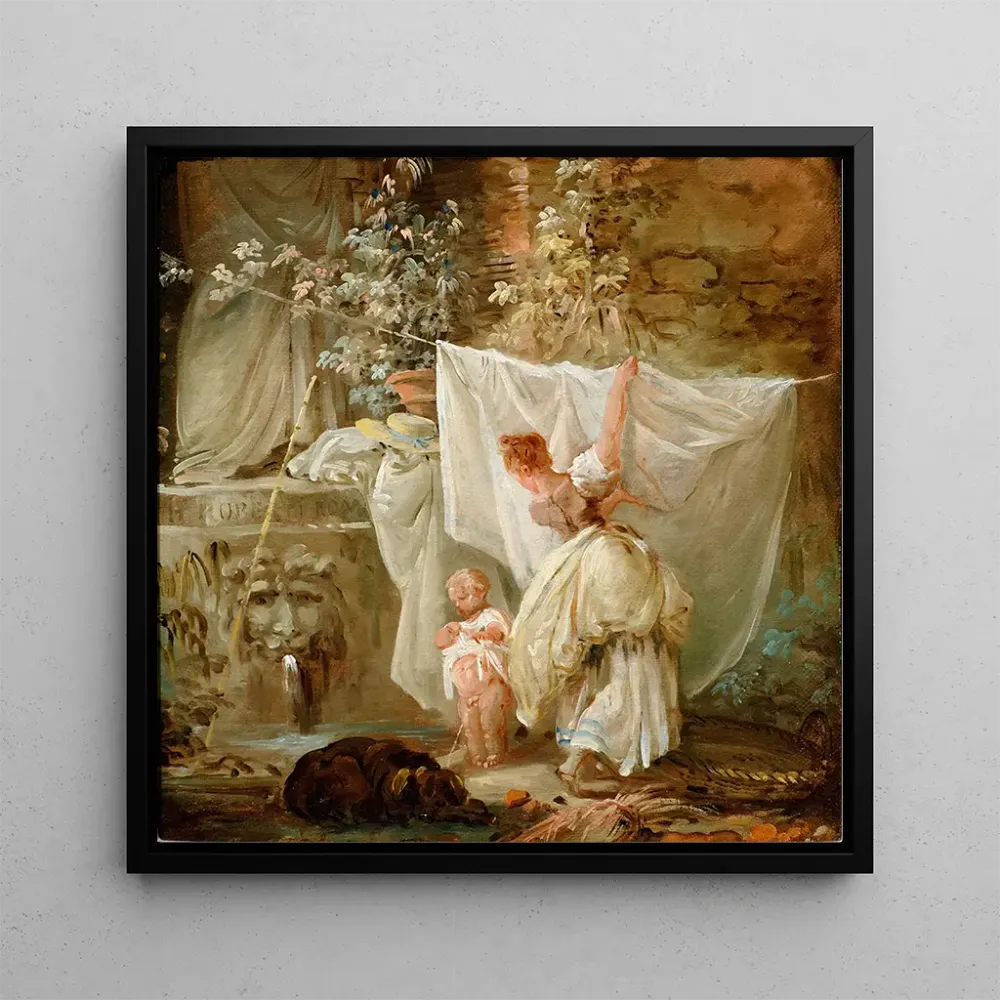 Tableau Lavandière et enfant - Hubert Robert | Reproduction Artem Legrand