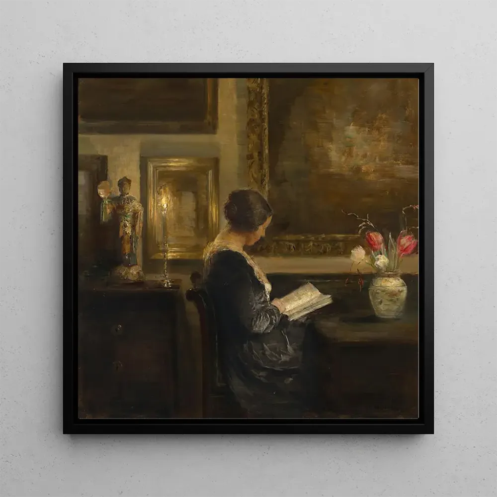 Tableau Lecture à la lumière des bougies - Carl Holsøe | Reproduction Artem Legrand