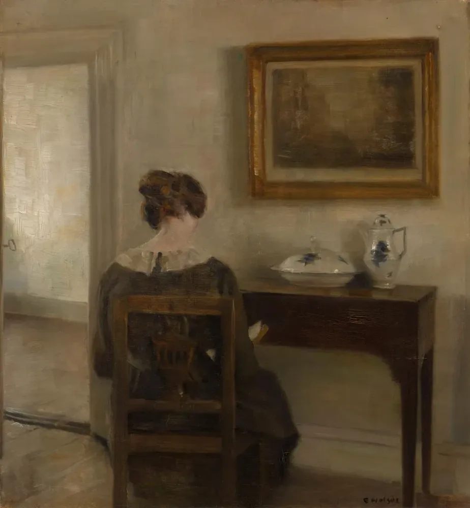 Tableau Lecture à la lumière des bougies - Carl Holsøe | Reproduction Artem Legrand