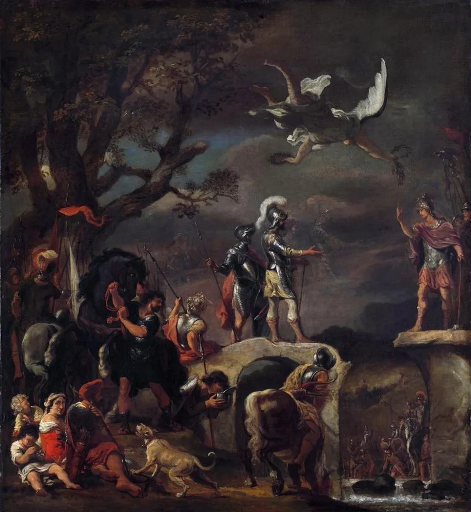 Tableau Les négociations de paix entre Claudius Civilis et Quintus Petillius Cerealis sur le pont démoli - Ferdinand Bol |...