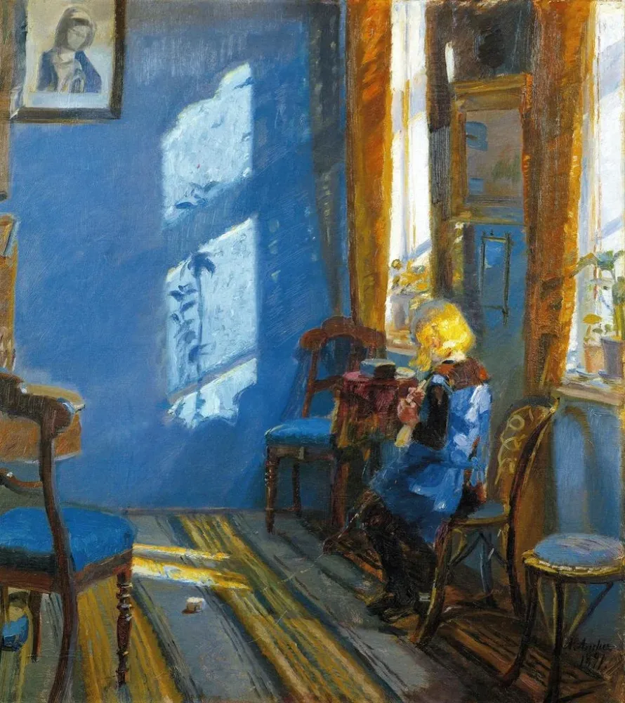 Tableau Lumière du soleil dans la chambre bleue - Anna Archer | Reproduction Artem Legrand
