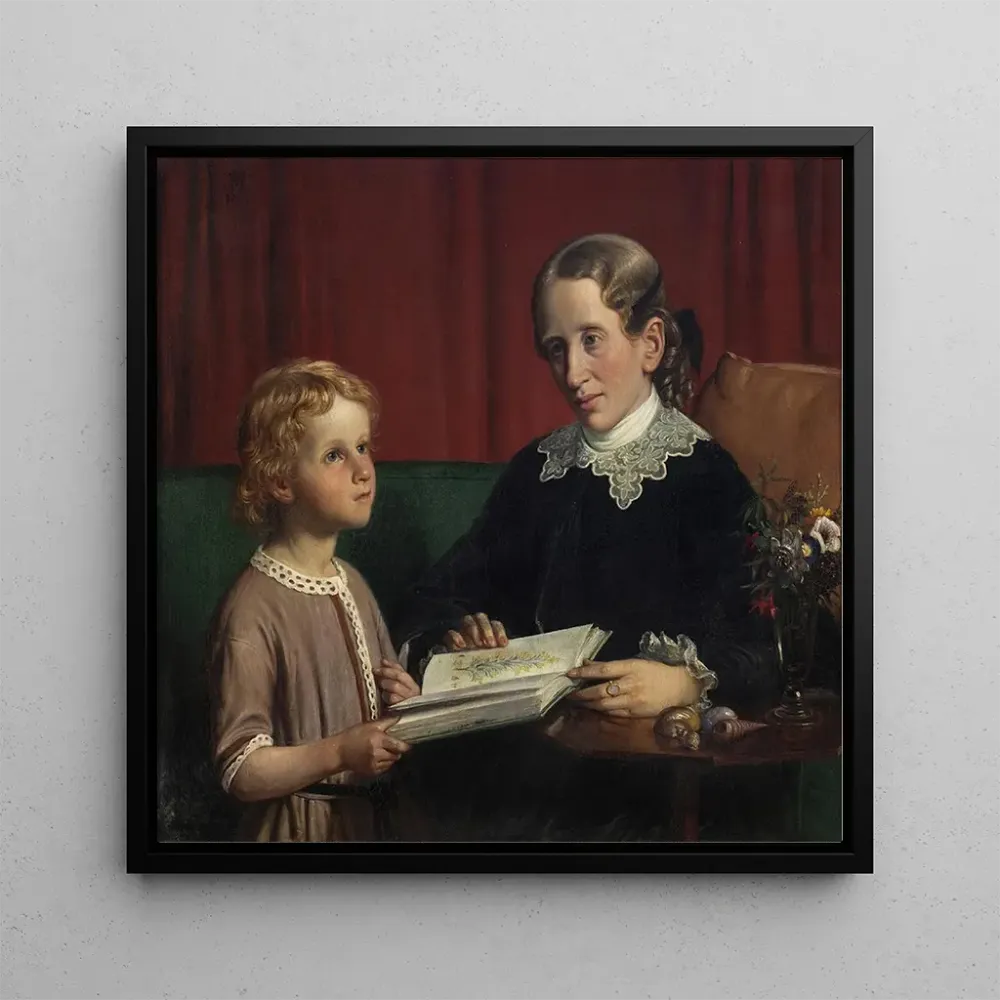 Tableau Mademoiselle Annette Hage 1814-1857 montre à son neveu Hother Hage 1849-1904 un livre sur les plantes - Wilhelm Ma...
