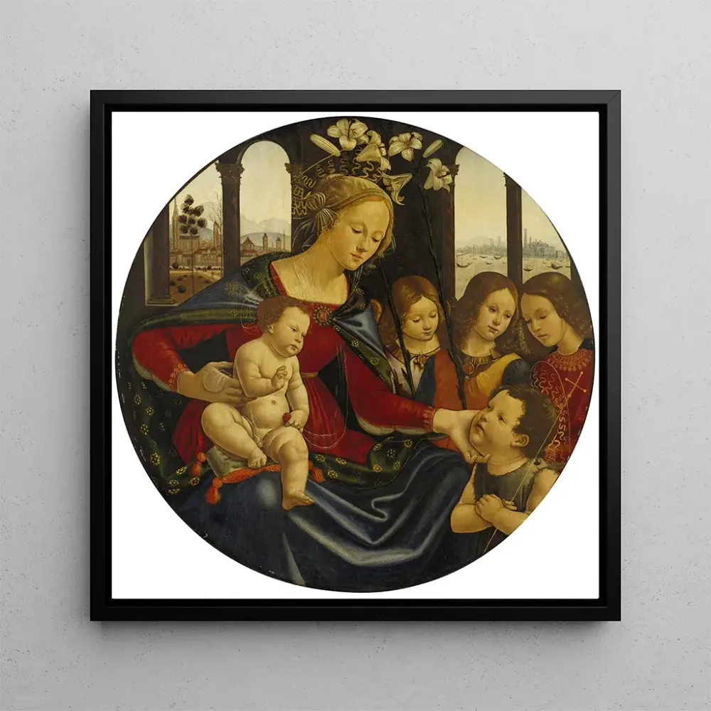 Tableau Madone et Enfant Jésus avec l'Enfant Saint Jean-Baptiste et Trois Anges - atelier de Domenico Ghirlandaio | Reprod...