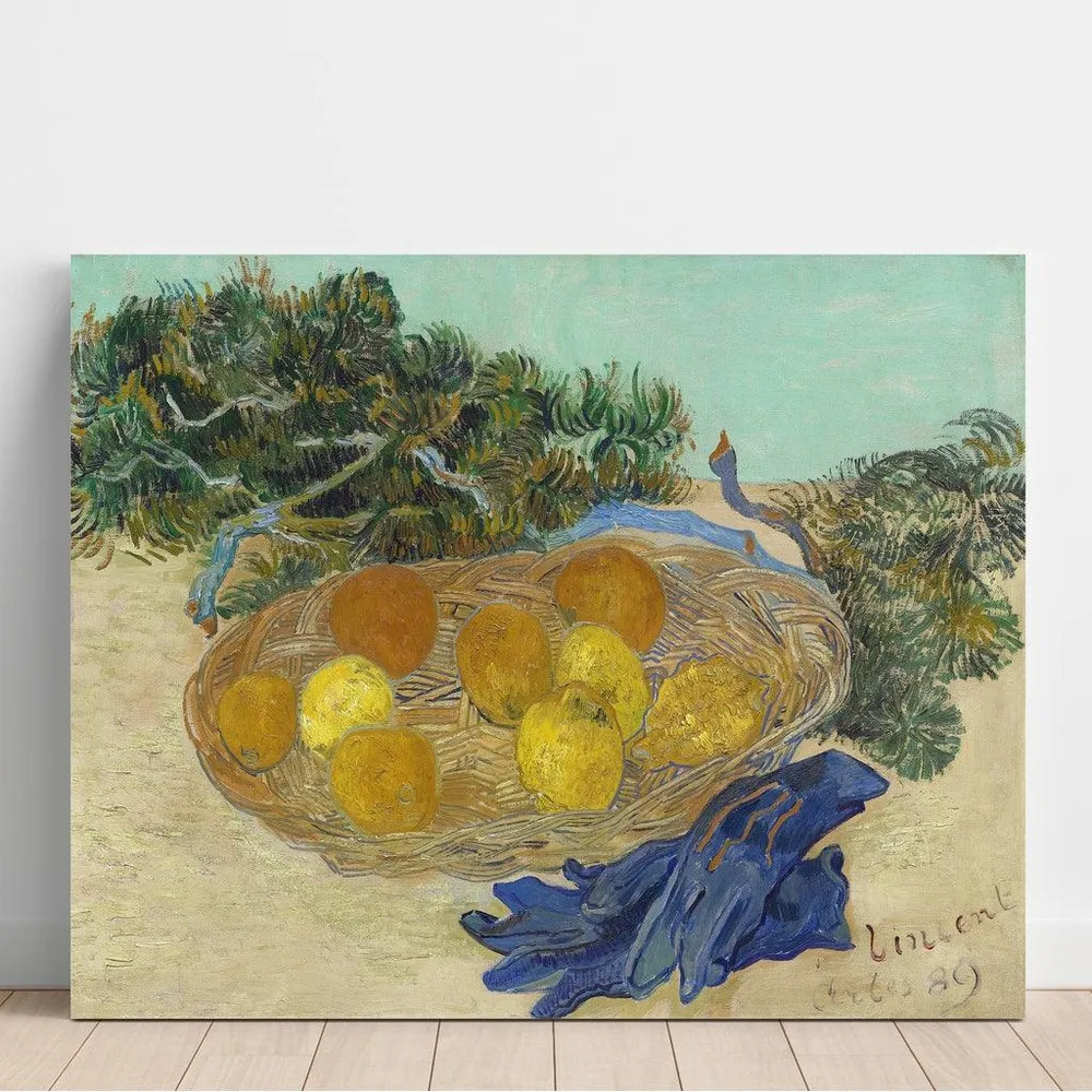Tableau Nature morte d'oranges et de citrons avec des gants bleus - Vincent van Gogh | Reproduction Artem Legrand