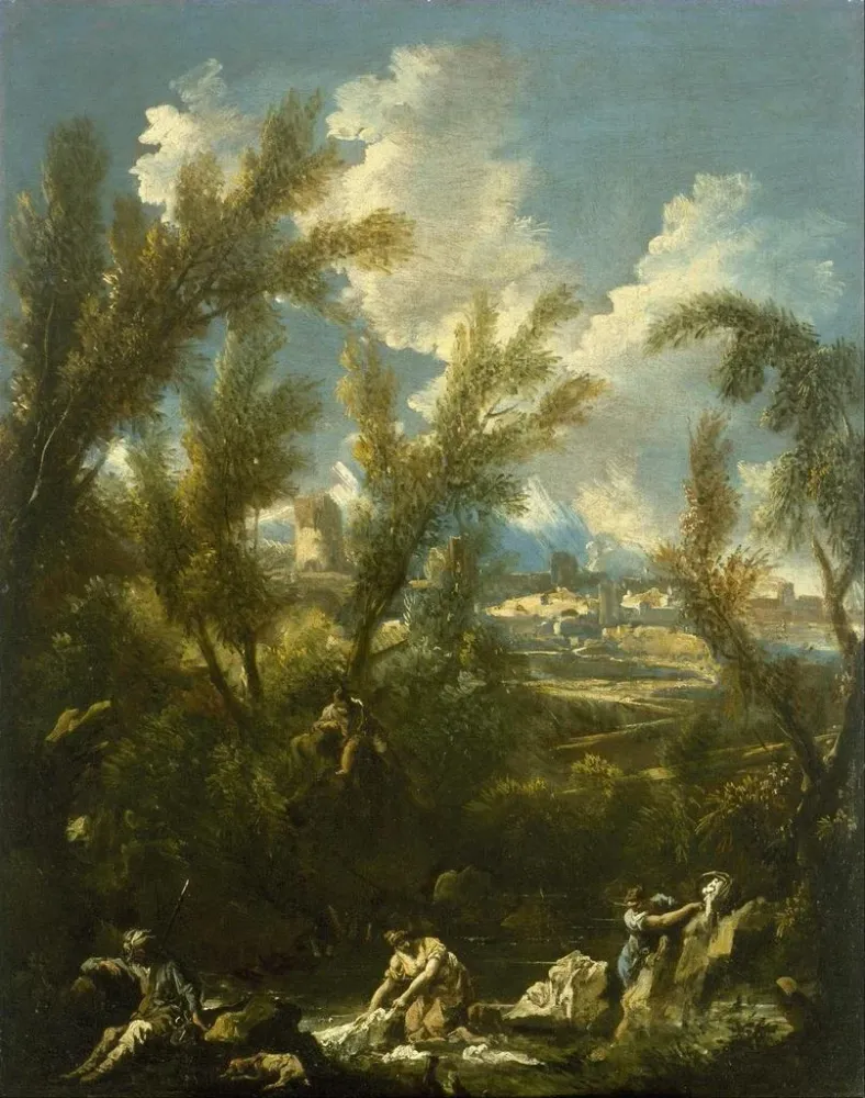 Tableau Paysage avec la lavandière - Alessandro Magnasco | Reproduction Artem Legrand