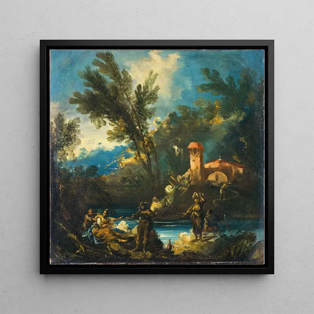 Tableau Un paysage fluvial boisé avec des figures - Antonio Francesco Peruzzini | Reproduction Artem Legrand