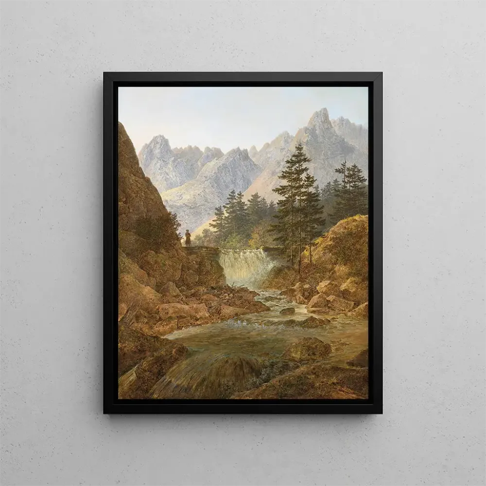 Tableau Paysage de montagne avec randonneur - August Piepenhagen | Reproduction Artem Legrand