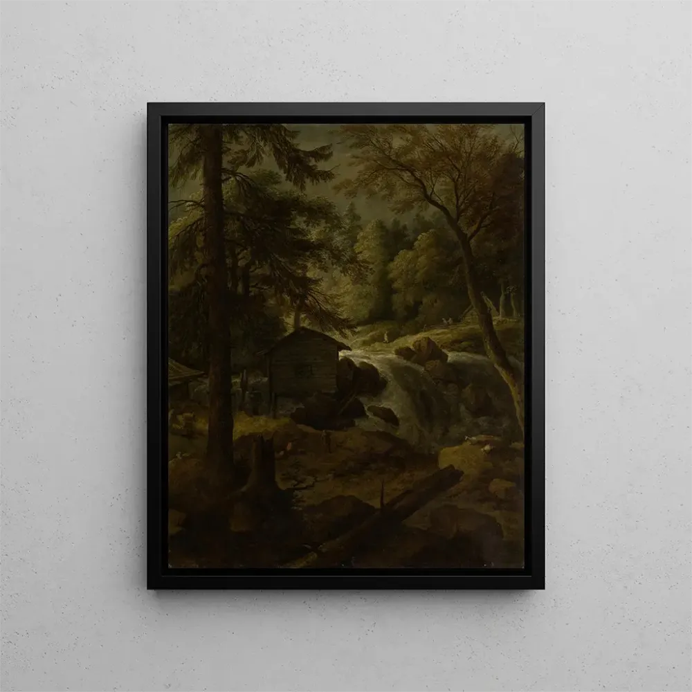 Tableau Paysage norvégien avec moulin à eau sur un ruisseau - Allaert van Everdingen | Reproduction Artem Legrand