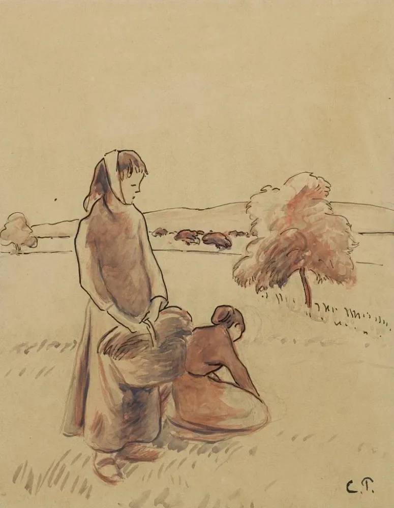 Tableau Paysannes dans l'herbe - Camille Pissarro | Reproduction Artem Legrand