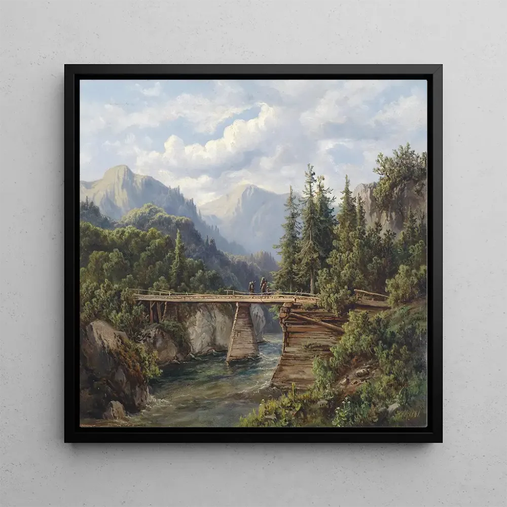 Tableau Pont en bois sur un ruisseau de montagne - Edmund Hd | Reproduction Artem Legrand