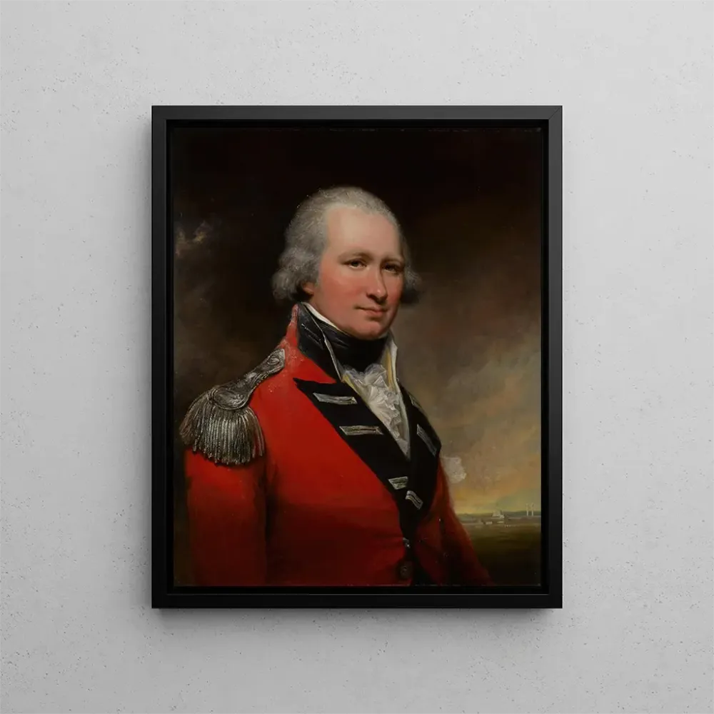 Tableau Portrait d'un capitaine, probablement David Baird, à mi-corps devant le fort de Srirangapatna - Arthur William Dev...