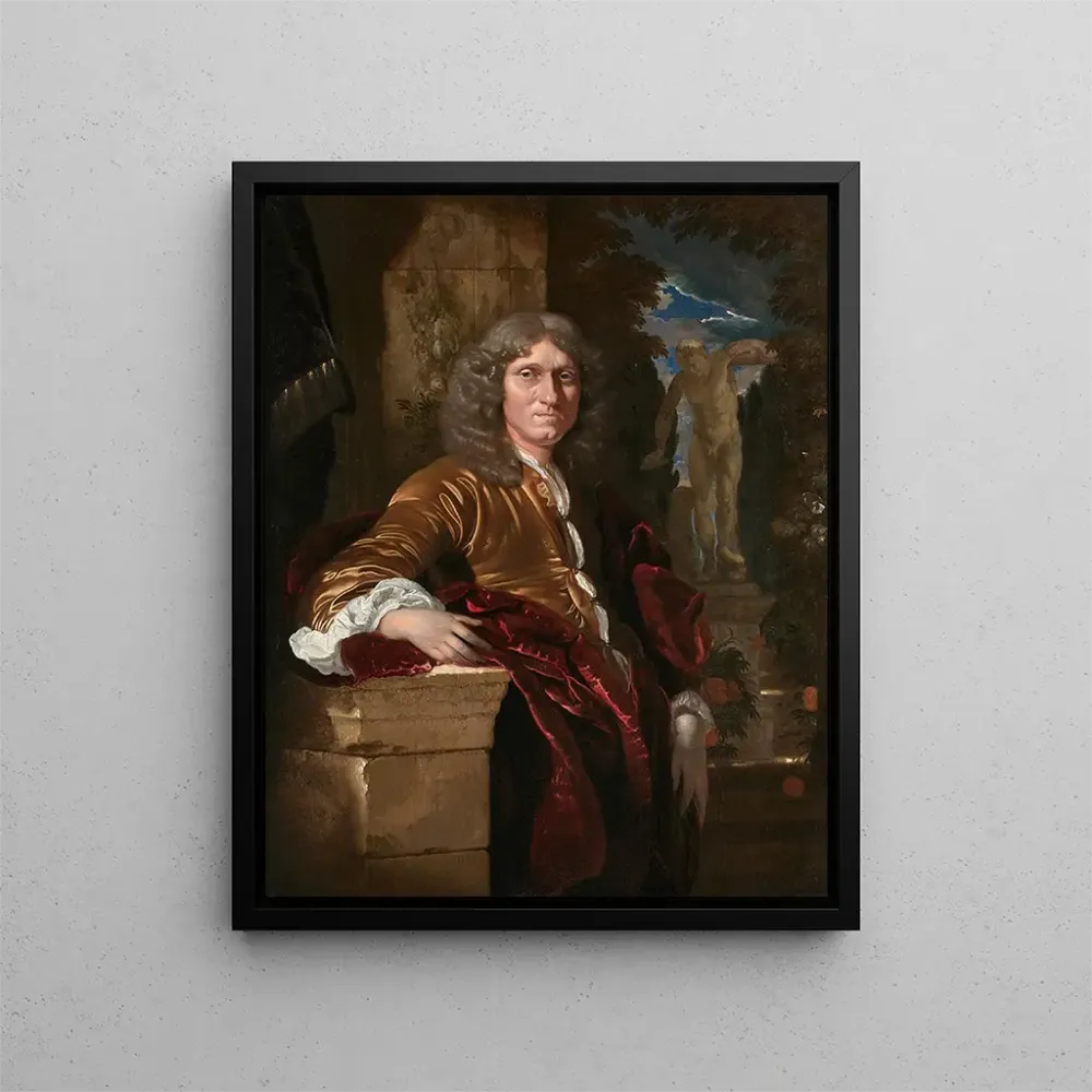 Tableau Portrait d'un gentilhomme accoudé à un piédestal devant un parc - Adriaen van der Werff | Reproduction Artem Legrand