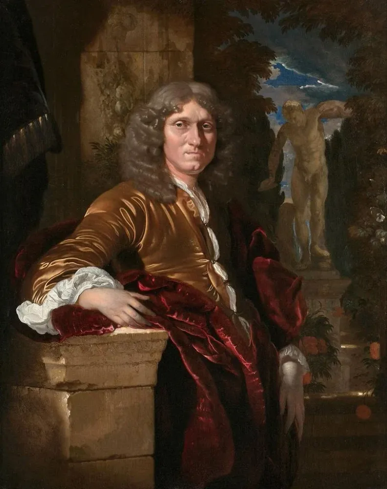 Tableau Portrait d'un gentilhomme accoudé à un piédestal devant un parc - Adriaen van der Werff | Reproduction Artem Legrand