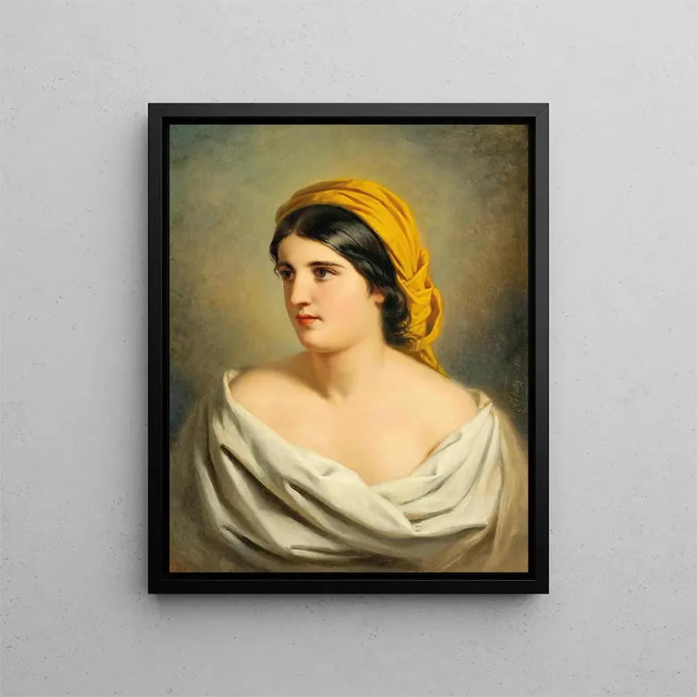 Tableau Portrait d'une femme au foulard jaune - Anton Ebert | Reproduction Artem Legrand