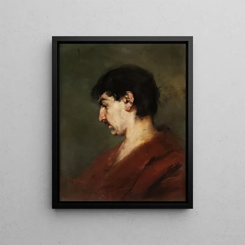 Tableau Portrait de tête d'un jeune homme aux cheveux noirs et au manteau rouge - Anton Laupheimer | Reproduction Artem Le...