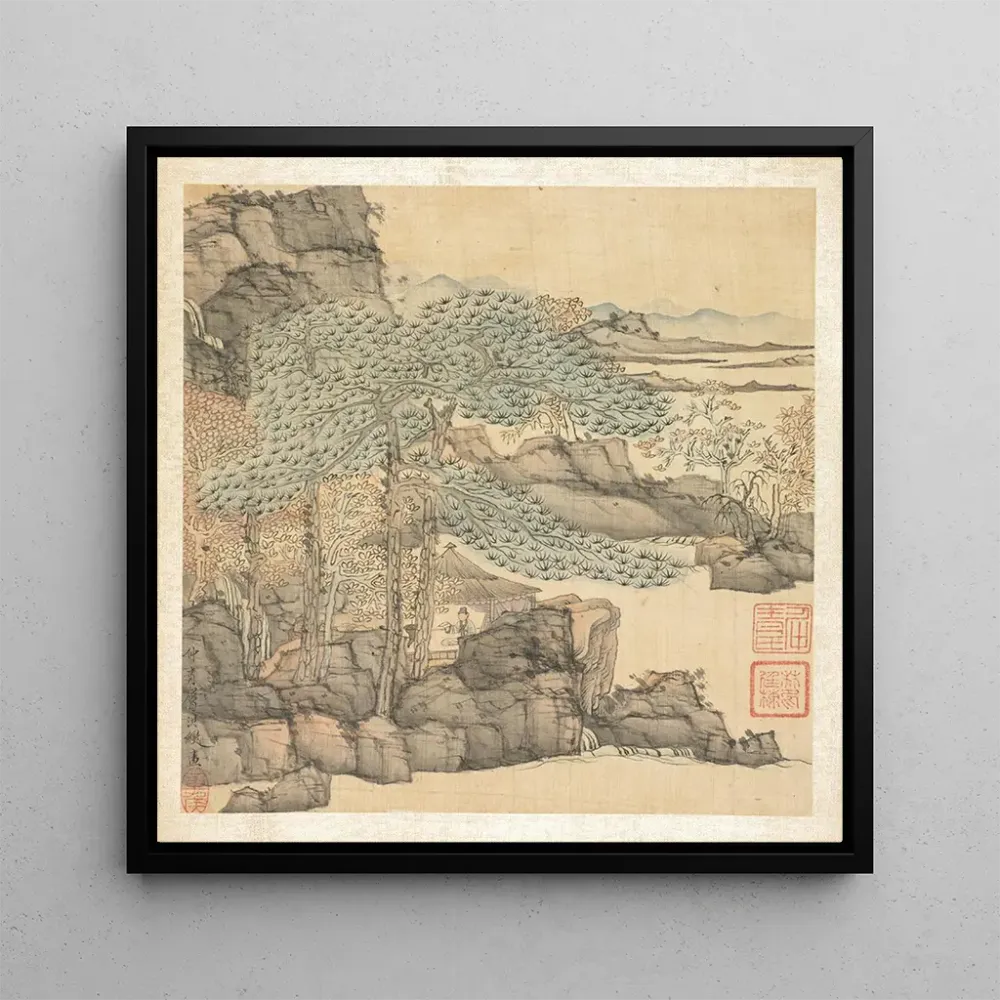 Tableau Érudit lisant dans une hutte de chaume près d'une cascade - Chen Hongshou | Reproduction Artem Legrand