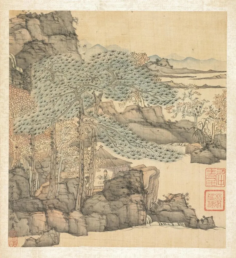 Tableau Érudit lisant dans une hutte de chaume près d'une cascade - Chen Hongshou | Reproduction Artem Legrand