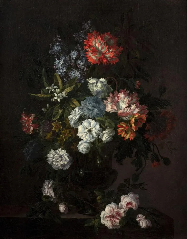 Tableau Vase de fleurs sur un entablement en pierre - Antoine Monnoyer | Reproduction Artem Legrand