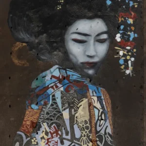 Geisha - peinture à l’huile sur métal rouillé ARTSWILD Gallery