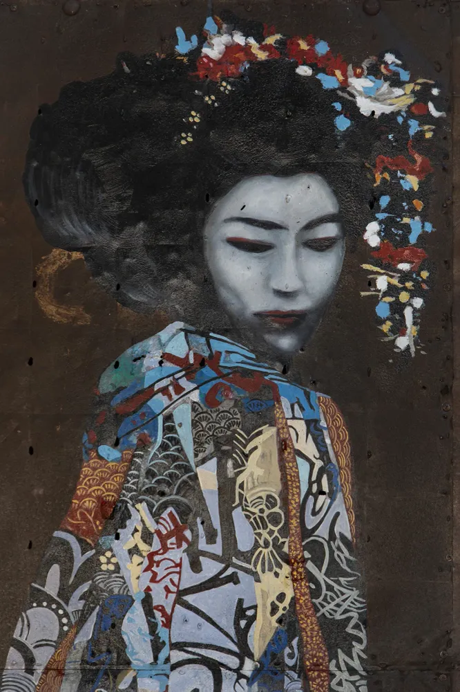 Geisha - peinture à l’huile sur métal rouillé ARTSWILD Gallery