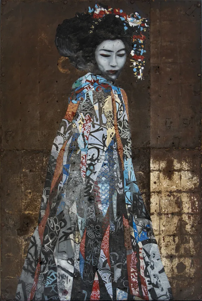 Geisha - peinture à l’huile sur métal rouillé ARTSWILD Gallery