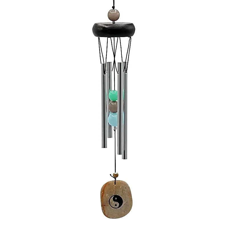 Carillon à vent 4 tubes alu, bois, perles et Ying-Yang - 35 cm Astroya