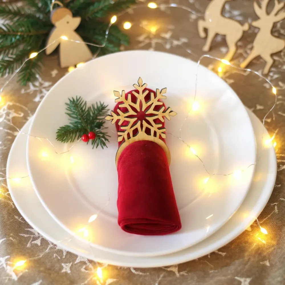 Lot de 4 Ronds de serviette Noël en bois Atelier Eli'magine