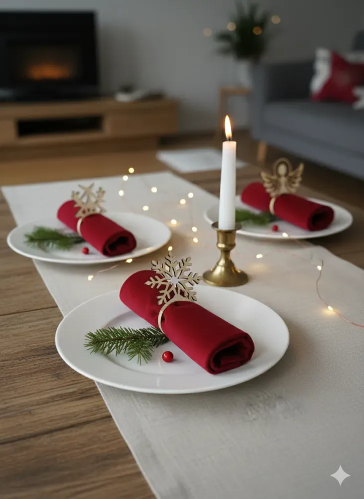 Lot de 4 Ronds de serviette Noël en bois Atelier Eli'magine