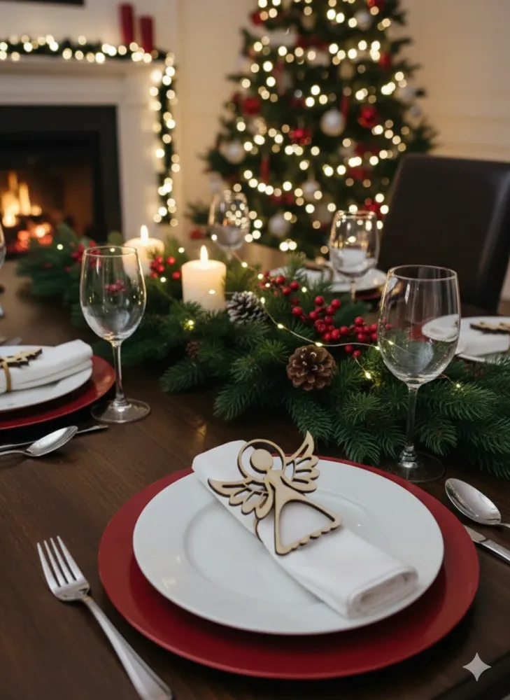 Lot de 4 Ronds de serviette Noël en bois Atelier Eli'magine