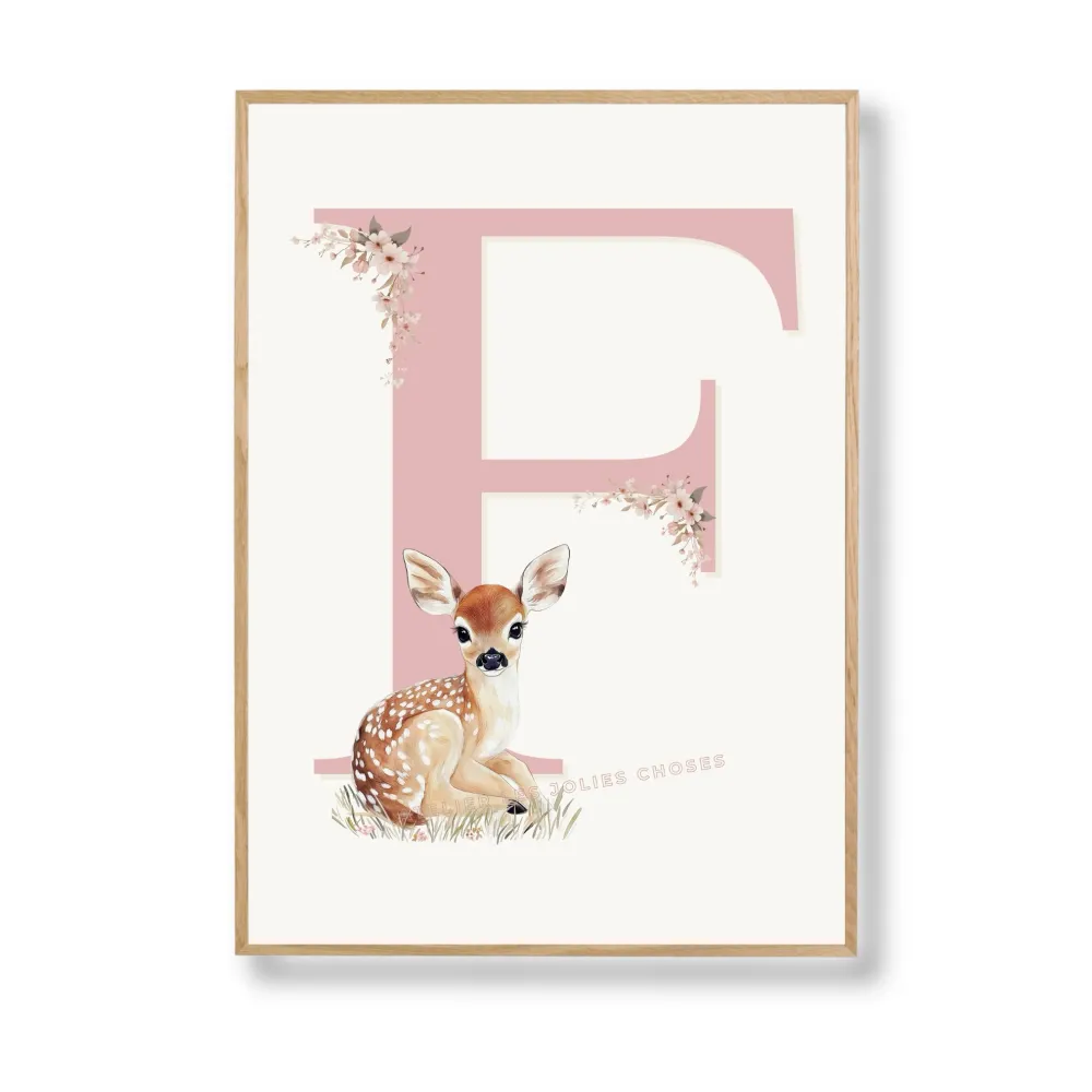 Affiche Lettre F et son petit animal Atelier Les Jolies Choses