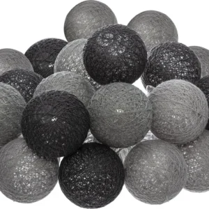 Atmosphera LED Party Lighting coton - Boule de coton - 20 Boules - Ø6cm - Gris