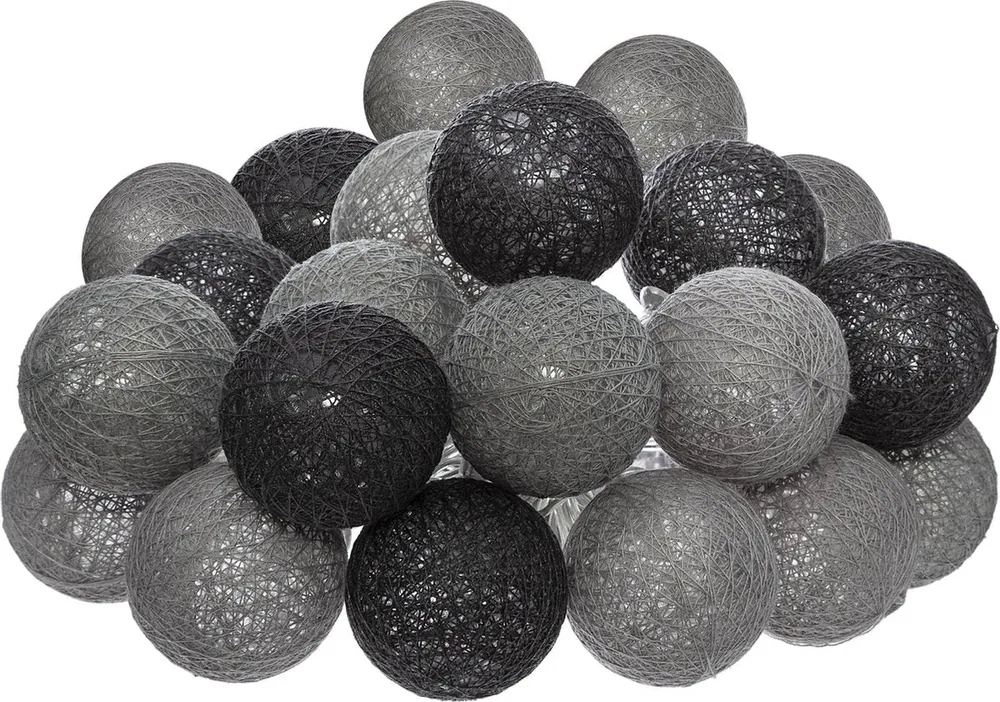 Atmosphera LED Party Lighting coton - Boule de coton - 20 Boules - Ø6cm - Gris