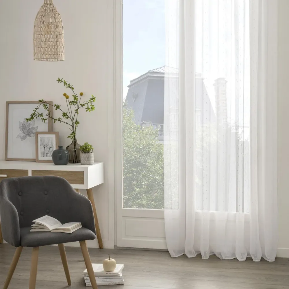 Atmosphera Rideau Voilage Anissa 135x260cm - Prêt à poser avec anneaux - Blanc
