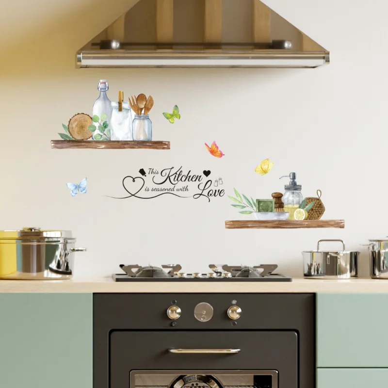 Autocollant mural décoratif pour cuisinière en PVC imperméable - Sticker cuisine design cartoon