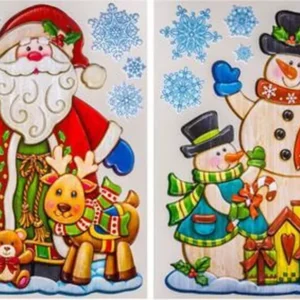 Autocollants de Noël Lot de 2 autocollants de fenêtre effet bois - Père Noël - Bonhomme de neige - 27 x 35 cm - Décoration...