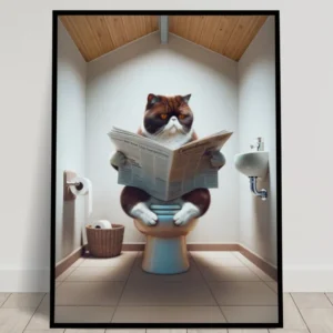 Affiche Humour Chat Exotic Shorthair Blanc et Chocolat aux Toilettes, Décoration WC & Salle de Bain, Idée Cadeau Originale...