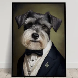 Portrait de Schnauzer en Smoking - Poster Chic et Humoristique de Chien - Décoration Murale Originale Balthazart Studio