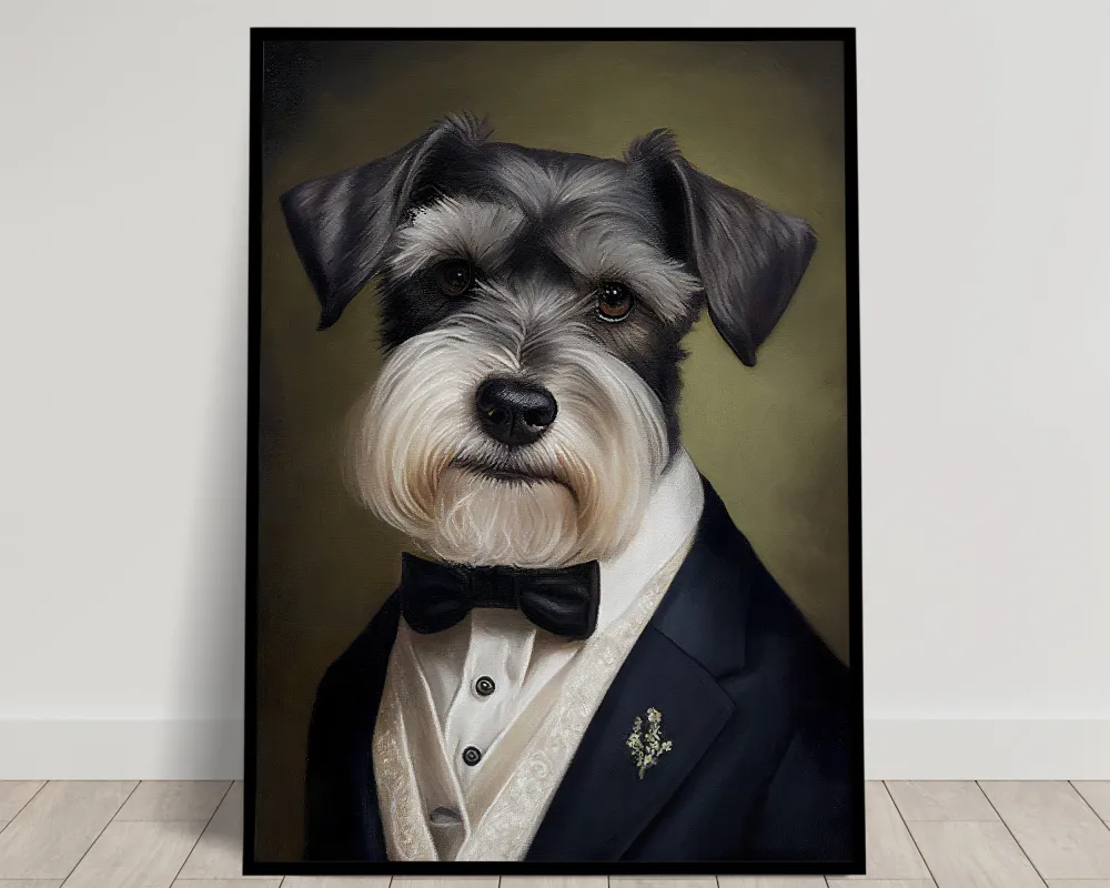Portrait de Schnauzer en Smoking - Poster Chic et Humoristique de Chien - Décoration Murale Originale Balthazart Studio