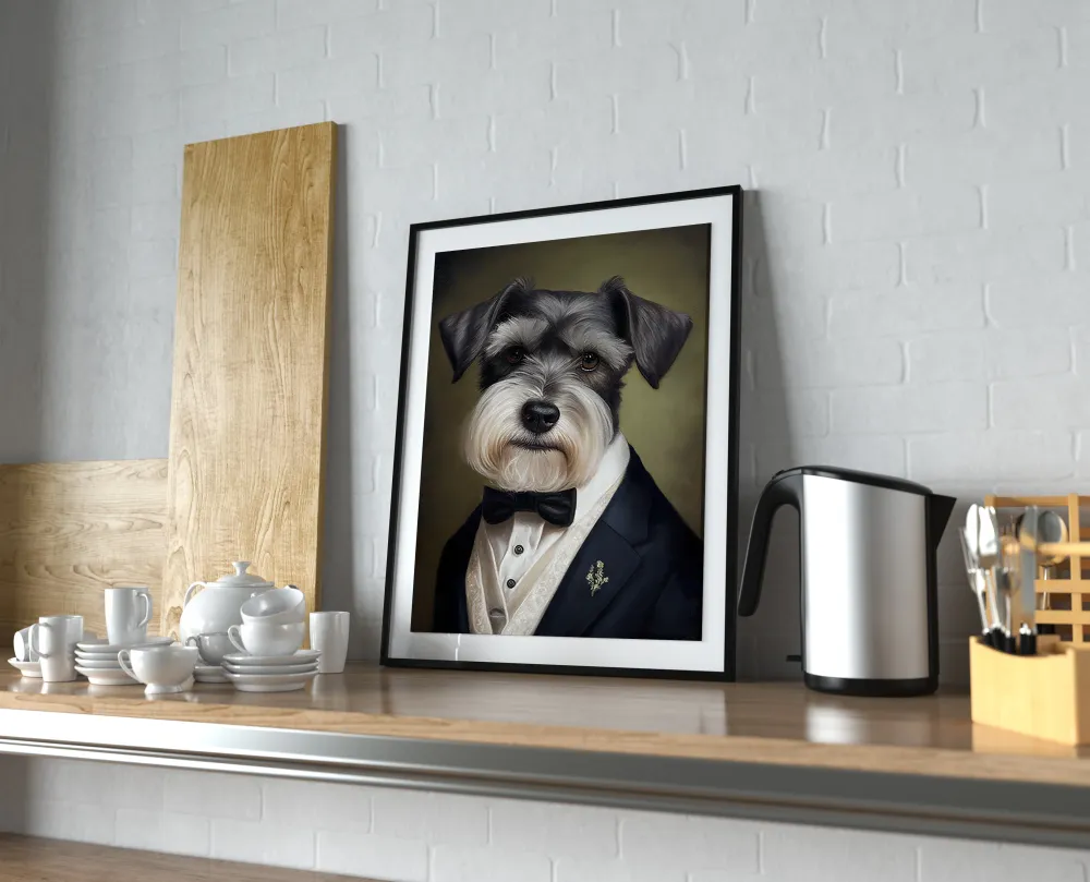 Portrait de Schnauzer en Smoking - Poster Chic et Humoristique de Chien - Décoration Murale Originale Balthazart Studio