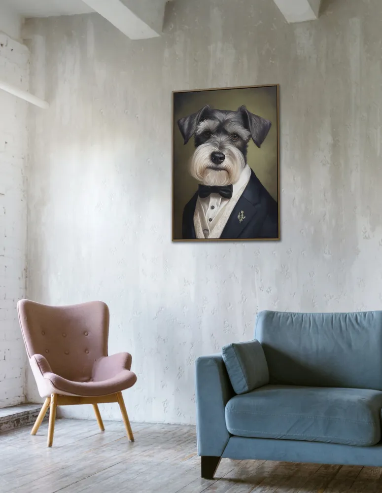 Portrait de Schnauzer en Smoking - Poster Chic et Humoristique de Chien - Décoration Murale Originale Balthazart Studio