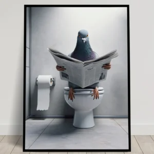 Poster Humoristique de Pigeon Lisant, Décoration WC, Tableau Salle de Bain, Cadeau Drôle, Art Mural pour Toilettes Balthaz...