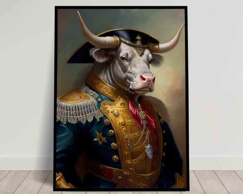 Poster Taureau en Uniforme Militaire - Décoration Murale Animaux, Art et Affiches Balthazart Studio