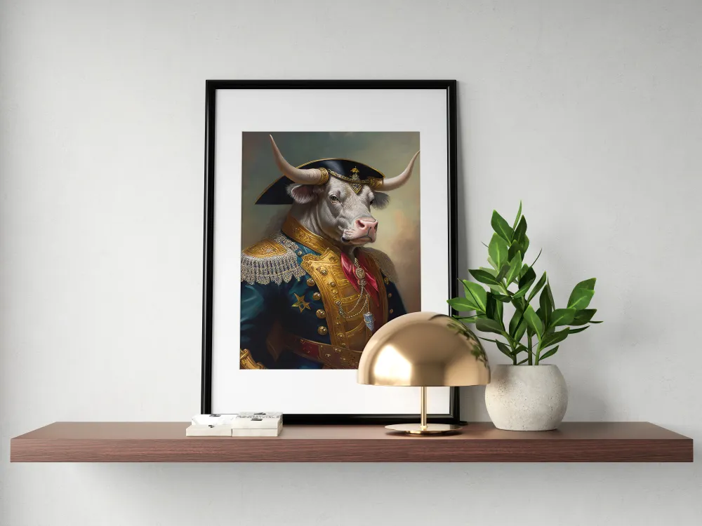 Poster Taureau en Uniforme Militaire - Décoration Murale Animaux, Art et Affiches Balthazart Studio