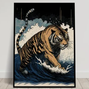 Poster Tigre Japonais, Illustration Style Ukiyo-e, Décoration Murale Art Japonais, Affiche Tigre Impression Haute Qualité...