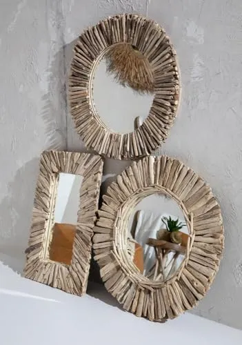 Bazar Bizar Bois flotté Encadré Miroir Naturel M