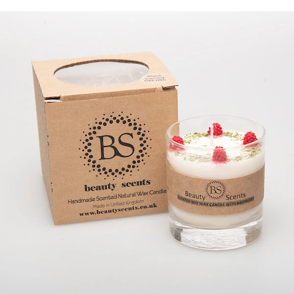 Grande bougie aux framboises dans un récipient en verre Beauty Scents