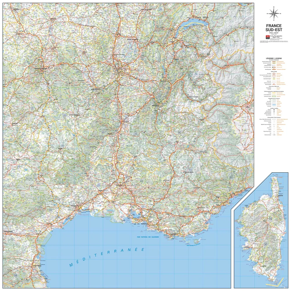 Carte murale – France routière, Quart Sud-Est - 100 x 100 cm | Blay Foldex