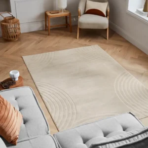 Tapis poils ras motif arc en relief crème : BLO1030CRE BLOOM