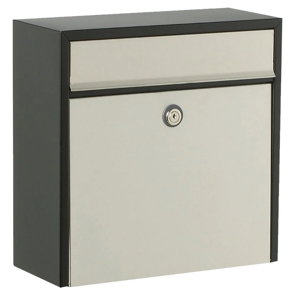 Boîte aux lettres Allux 250 noire avec façade en acier inoxydable