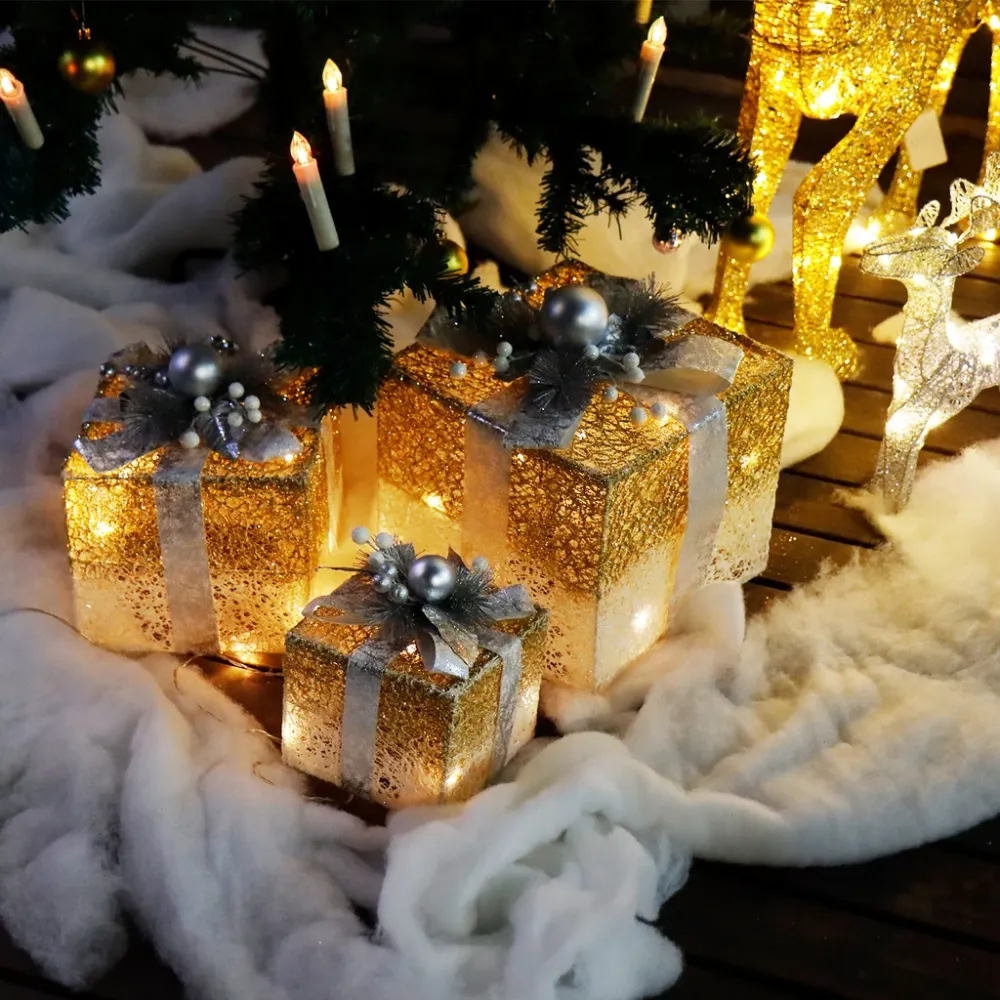 Boîtes cadeaux lumineuses de Noël à LEDs scintillantes